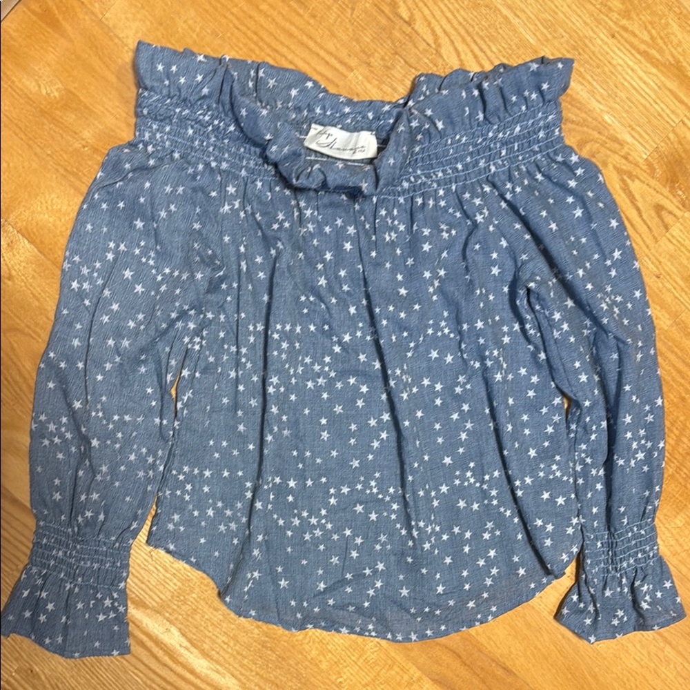 Blue Off-Shoulder Star Print Top